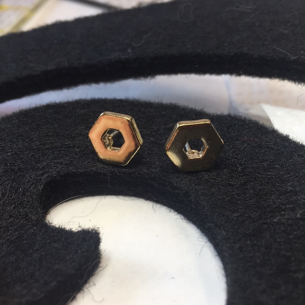 Wide Hexagon Studs, Minimalist,Geometric, Honeycomb Earrings |
